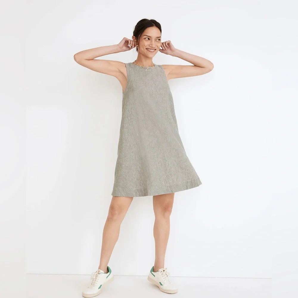 Madewell Linen-Cotton Tank Mini Dress in Distant Grove